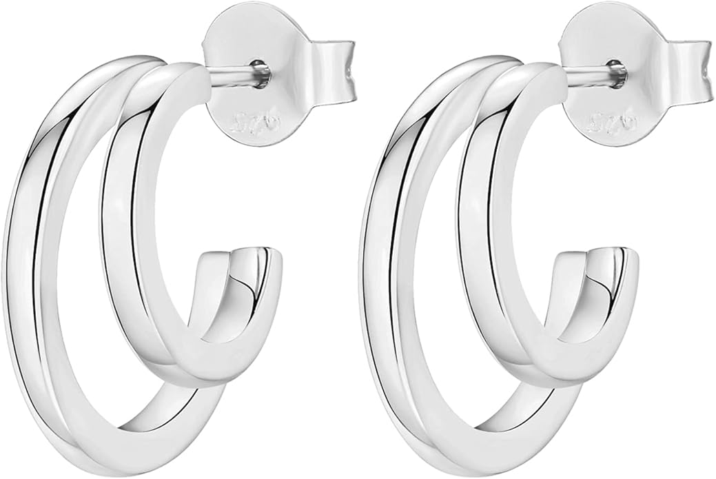 PAVOI 14K Gold Plated Multi Huggie Hoop Earrings for Women - 925 Sterling Silver Posts Triple Split Hoop Gold Earrings for Women - Trendy Fashion Jewelry