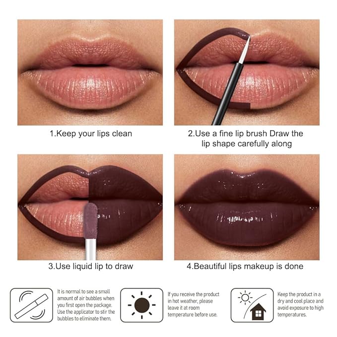 evpct Chocolate Brown Shiny Longwear No-Budge Liquid Lip Color Lipstick Makeup, Highly Pigmented Color Instant Shine, Waterproof Long Lasting Lipstick Women Lip Stain Gloss with Lip Liner Brush, 22#