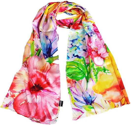 100% Mulberry Silk Scarf for Women Neck Oblong Headscarves Long Floral Print Lightweight Silk Wraps Shawls 67"*20"