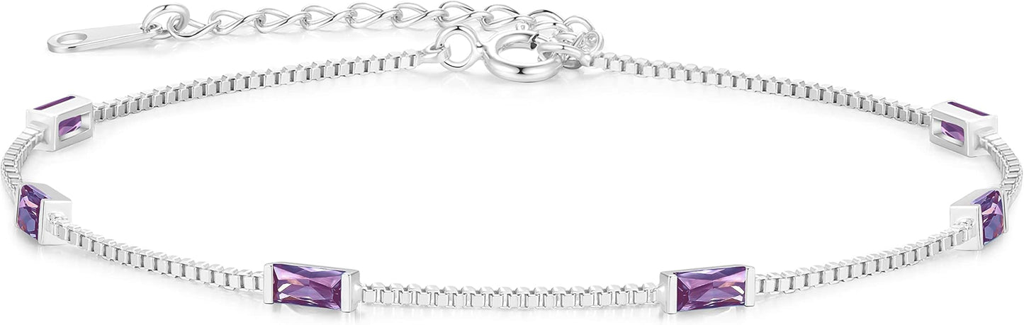 LOUISA SECRET Birthstone Bracelets for Women, 925 Sterling Silver Dainty Simple Women Charm Link Bracelet, Birthday Anniversary Christmas Jewelry Gifts for Women Wife Mom Her