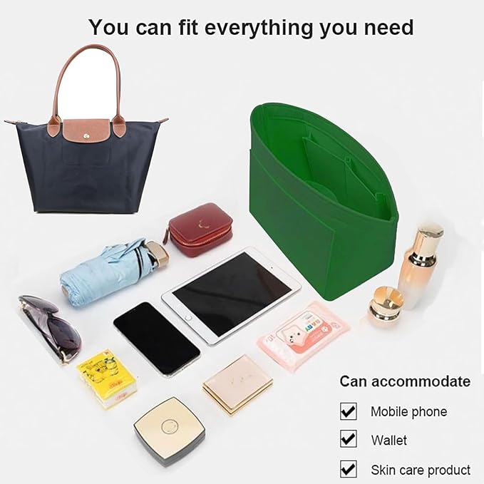 Lckaey Purse Organizer Insert for Longchamp Le Pliage Neo(Large) Handbags Insert Organizer 1012green-L