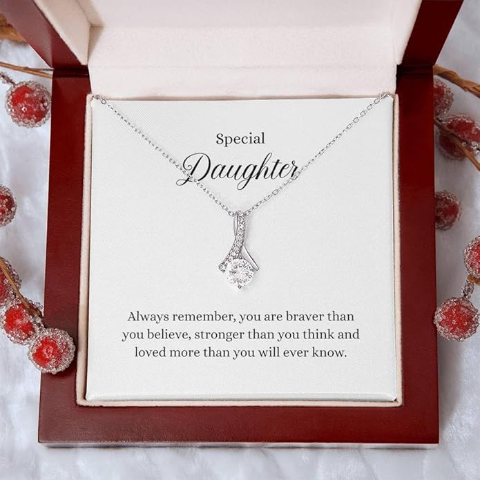 VIRAGIL To My Daughter Gift Necklace From Dad or Mom - Badass Daughter Jewelry With Heartfelt Message & Elegant Box