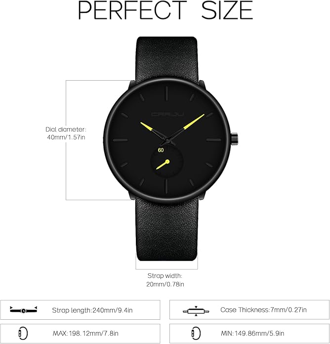 Mens Watches Ultra-Thin Minimalist Waterproof-Fashion Wrist Watch for Men Unisex Dress with Leather Band