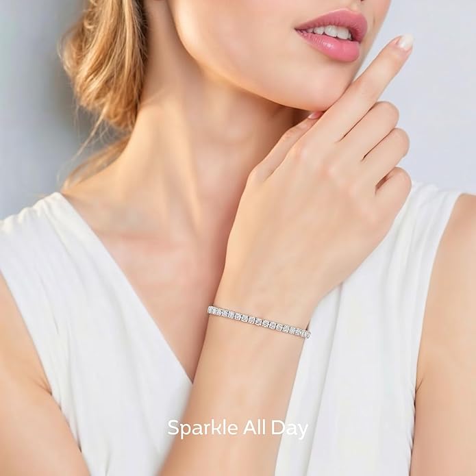 LOVE&LOVE Moissanite Tennis Bracelet for Women, Adjustable Bracelet 925 Sterling Silver 3/4mm D VVS1 Round Cut, Luxury Jewelry Gift for Wife Mom Girlfriend Birthday Anniversary