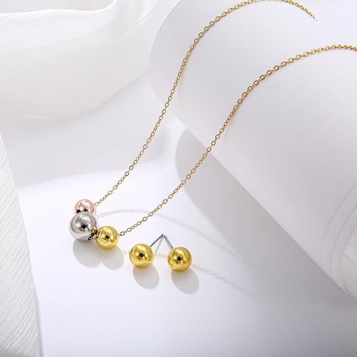 Dainty Geometric Jewelry Set for Women - Stainless Steel Necklace & Earrings Minimalist Matching Set