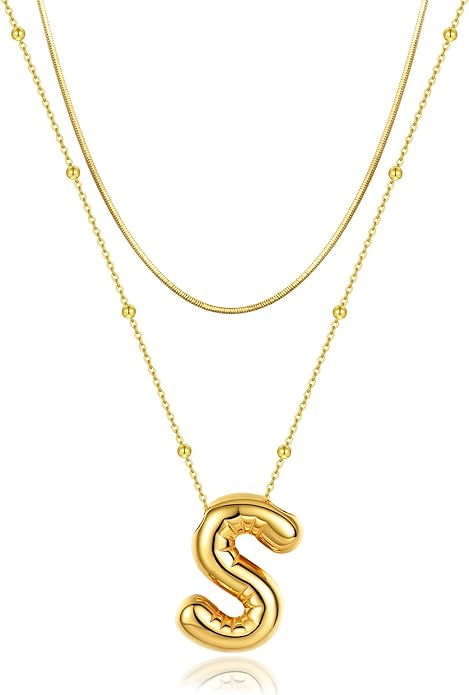 LUCA SMITH Initial Necklaces for Women, Dainty Balloon Bubble Letter, Name Letter Alphabet Pendant Layered Choker Chain Jewelry Gift
