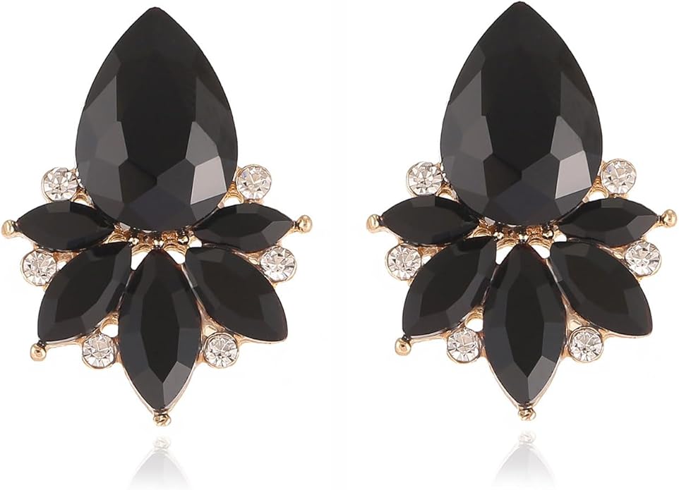 Vintage Rhinestone Earrings Fancy Crystal Cluster Drop Earrings Art Deco Earrings for Women