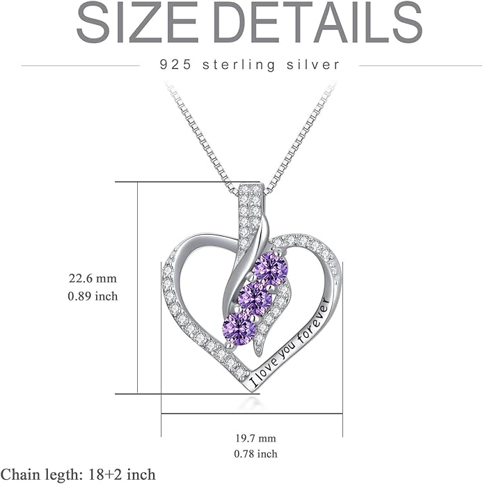 Rose Heart Birthstone Necklace for Women - Solid S925 Sterling Silver with Rose Gold Plated Infinity Symbol of Love Valentine's, Mother's Day, Anniversary, Christmas Birthday Gift for Her, Mom, Wife, or Girlfriend.