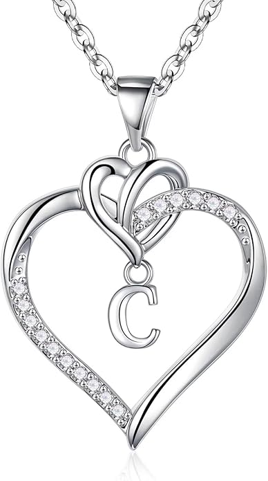 STORUP Gifts for Women Teen Girls - Heart Initial Necklaces for Women Girls, 14K-Gold-Plated Cubic Zirconia Initial A-Z Pendant Dainty Heart Necklaces for Teen Girl Jewelry Birthday Gifts