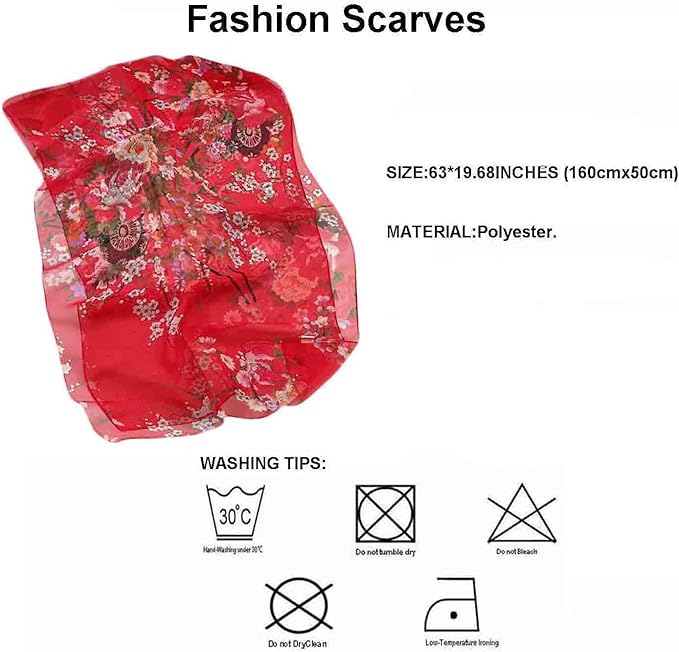 Pokeedioty Scarfs for Women Lightweight Fashion Scarves Elegant Floral Pattern Sheer Scarfs