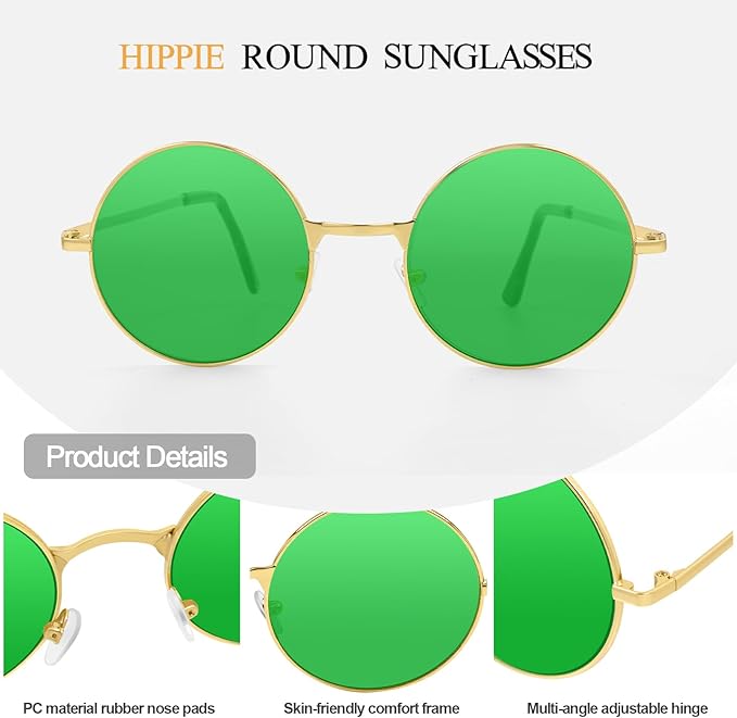 CHRORINE Hippie Sunglasses Round 70s Retro Glasses for Women Men Party Accessory Festival Fashion Vintage Sunglasses