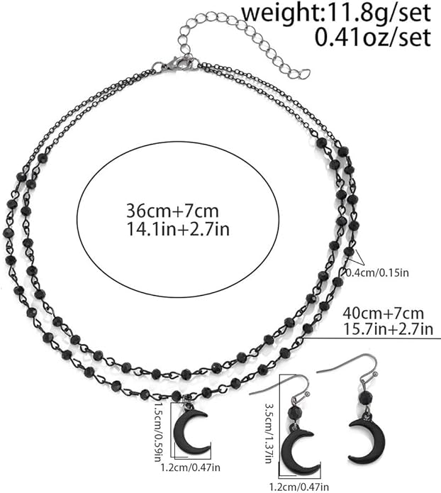 Vintage Black Beaded Choker Necklace Earring Set for Women,Gothic Dark Moon Statement Dangling Earring,Trendy Halloween Party Vampire Jewelry Accessories Gifts