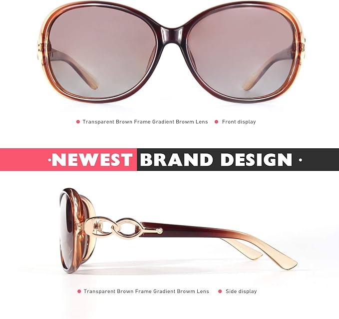 CGID Trendy Oversized Sunglasses Womens Ladies Polarized Retro Frame UV400 Shades Gradient Brown