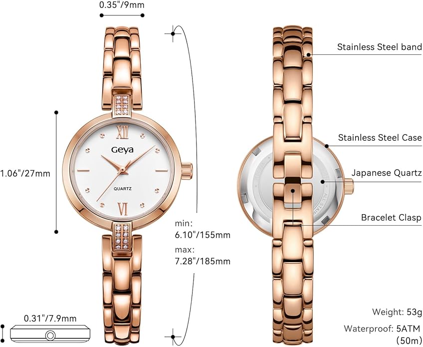 GeYa Silver Watch for Women Elegant Dressy Watch, Dainty Diamond Dial Stainless Steel Bracelet, Japanese Quartz Movement, 5ATM Water Resistant, Ideal for Petite Wrist, Gift Ready