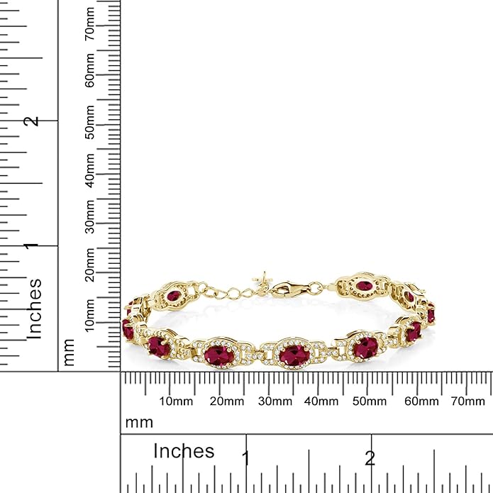 Gem Stone King 18K Yellow Gold Plated Silver Oval Gemstone Birthstone Tennis Bracelet For Women | Oval 6X4MM | 7 Inch With 1 Inch Extender | Fine Jewelry Gifts for Her Mom Women Wife