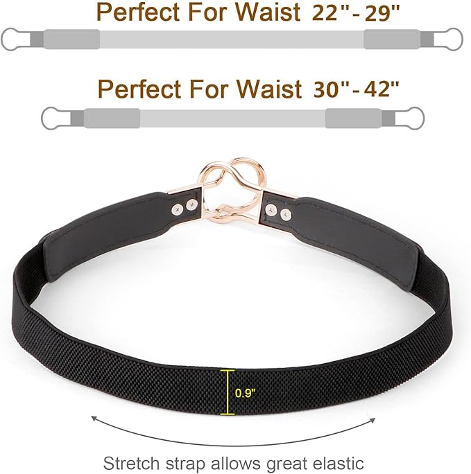 WERFORU Women Skinny Belt for Dresses Retro Stretch Waist Belt with Gold Buckle Set of 4