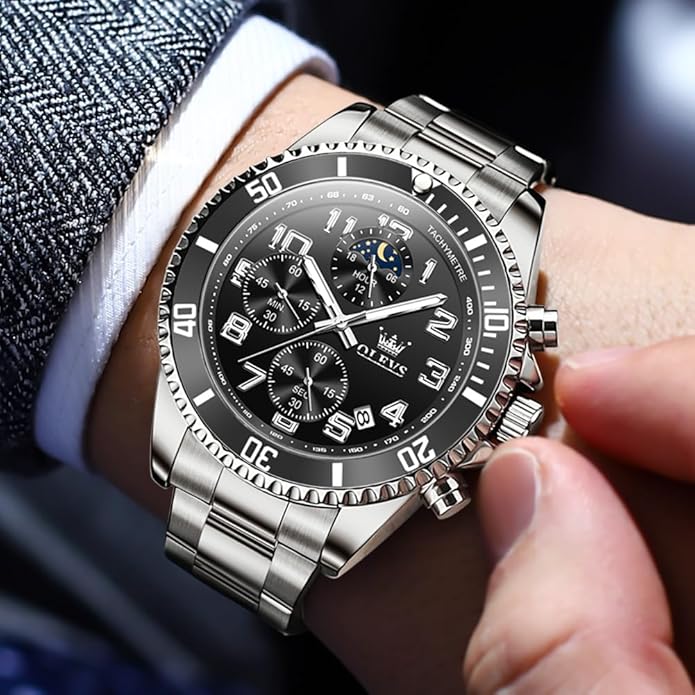 OLEVS Mens Watches Big Face Stainless Steel Waterproof Date Analog Quartz Watches Fashion BusinessWrist Watches for Men…