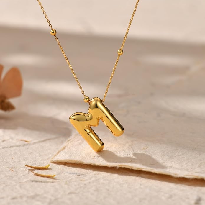LUCA SMITH Initial Necklaces for Women, Dainty Balloon Bubble Letter, Name Letter Alphabet Pendant Layered Choker Chain Jewelry Gift
