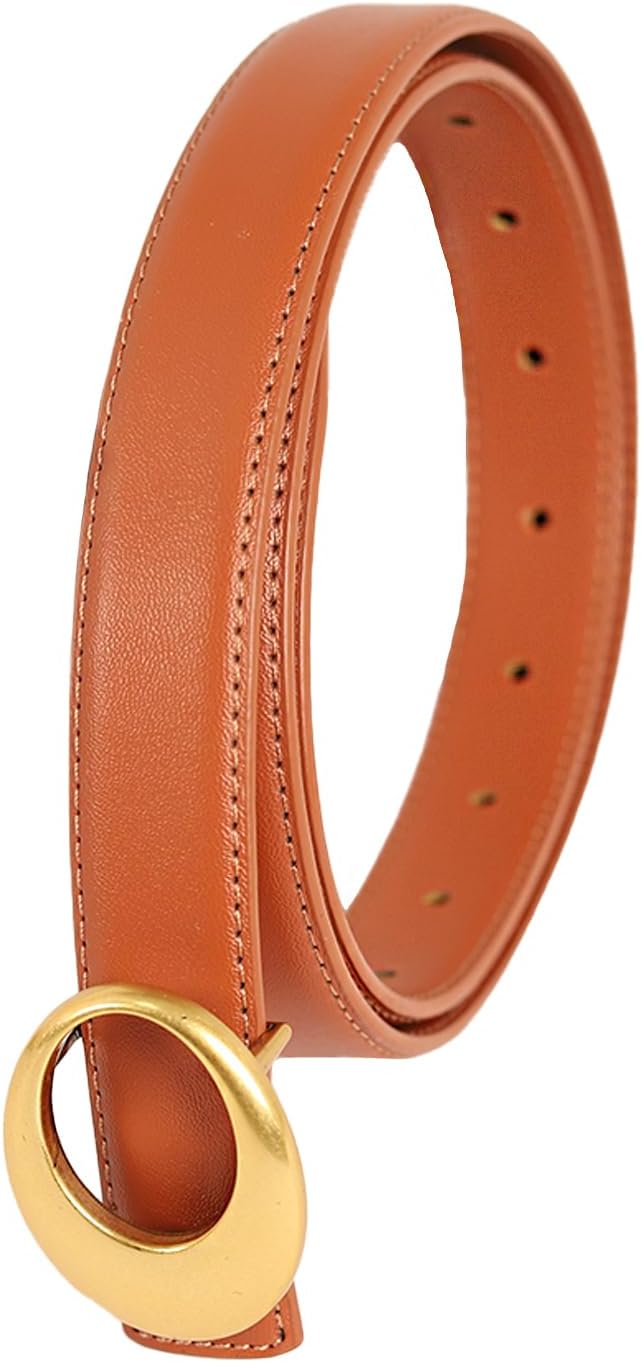 Women's Fashion Classic Metal Buckle Leather Belt with Jeans Dress