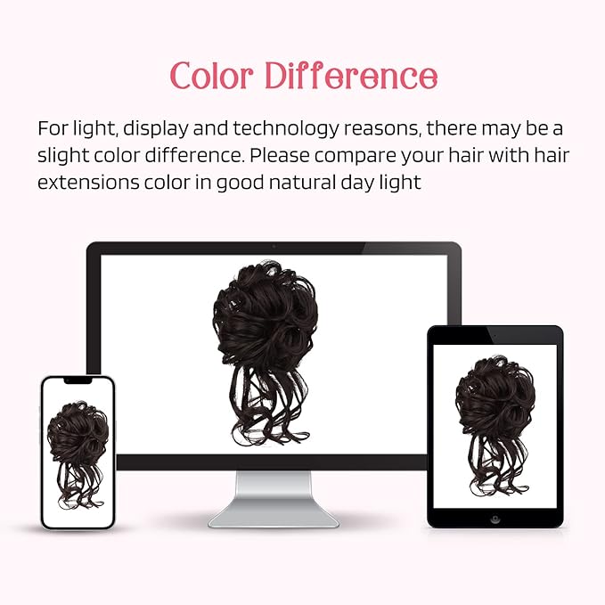 HOOJIH 2PCS Messy Bun Hair Piece, Tousled Updo with Tendrils Hair Bun Extensions Wavy Curly Hair Wrap Ponytail Hairpieces Hair Scrunchies for Women HB010 Dasiy - Dark Brown