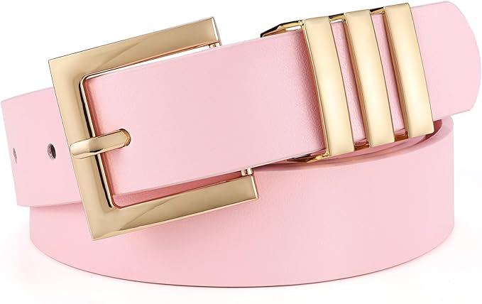 XZQTIVE Plus Size Women's Leather Belts for Jeans Pants Dress Fashion Ladies Waist Belt with Square Gold Buckle