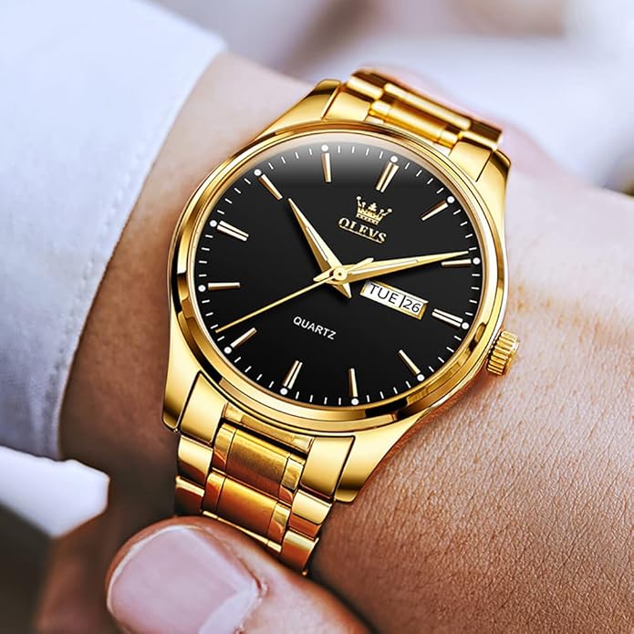 OLEVS Classic Men Watches with Date,Stainless Steel Man Watch with Date, Bussiness Watches for Men,Luminous Quartz Mens Watches Black/White/Blue/Gold, Waterproof Male Watch with Week