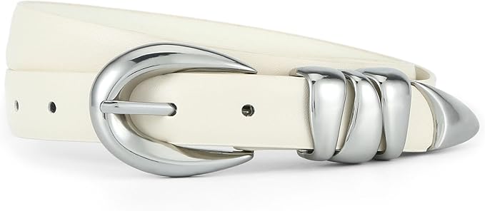 Skinny Leather Waist Belt - Gold Buckle Dress Belt for Women's Jeans & Dresses