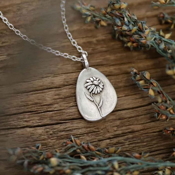 LISA LEONARD DESIGNS Pewter Birth Flower Pendant Necklace Minimalist Jewelry Necklaces For Women Gift For Her Dainty Necklaces