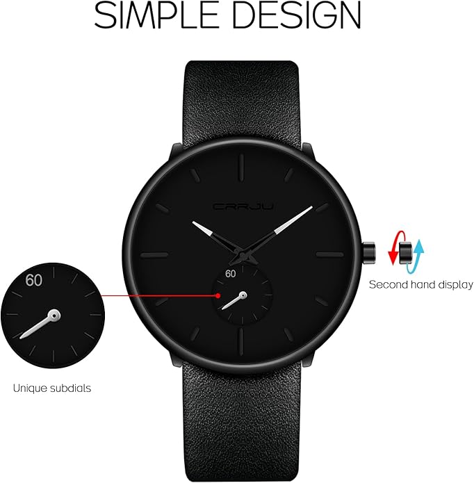 Mens Watches Ultra-Thin Minimalist Waterproof-Fashion Wrist Watch for Men Unisex Dress with Leather Band