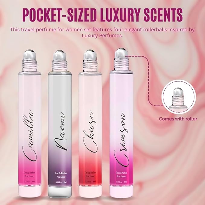 Rollerball Perfume Set for Women – INSPIRED by A WORLD RENOWNED WOMEN'S PERFUME – Jasmine, Musk, Yuzu, Vanilla – Sweet, Elegant, Floral, Long-Lasting Eau De Parfum (0.33fl oz/10ml) x4