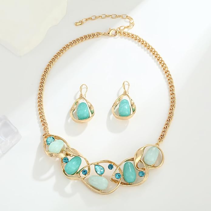 Chunky Statement Jewelry Set Blue Ocean Seashell Choker Necklaces Earrings Set for Women Pearl Bib Collar Necklaces for Party Prom Pageant Summer Fashion Jewelry Unique Birthday Gift
