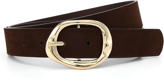 Earnda Leather Belts for Women Casual Fashion Waist Belt with Liquid Shapes Gold Buckle for Jeans Pants Dresses