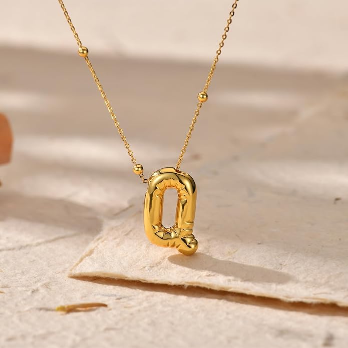 LUCA SMITH Initial Necklaces for Women, Dainty Balloon Bubble Letter, Name Letter Alphabet Pendant Layered Choker Chain Jewelry Gift