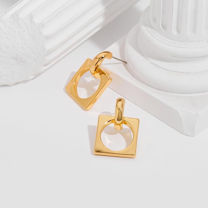 MUYAN Gold Silver Geometric Drop Dangle Earrings for Women Brushed Link Square Dangle Earrings Trendy Jewelry