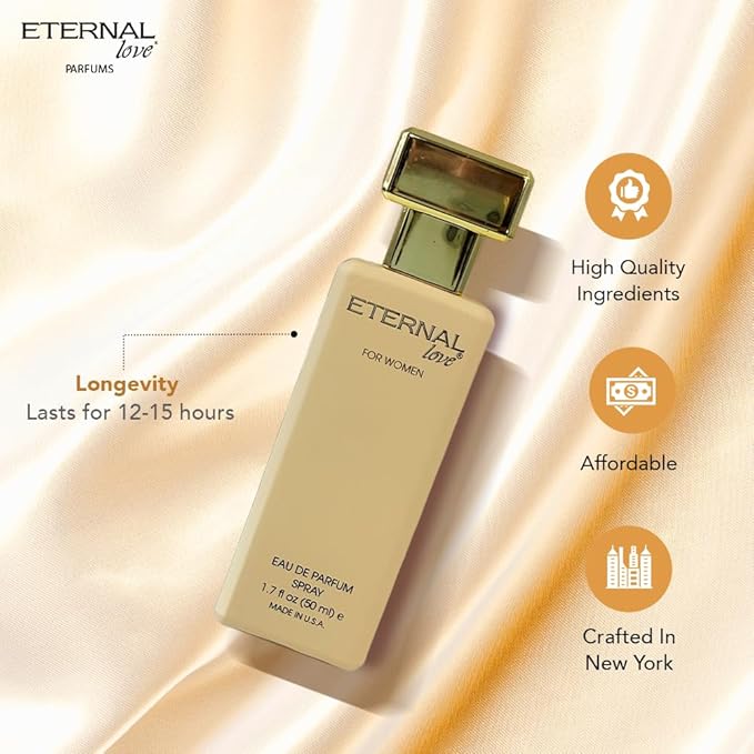 Eternal Love for Women - Long Lasting Eau de Parfum Spray - Premium Floral Fragrance with Peach & Sandalwood - Soft Feminine Scent - 1.7oz