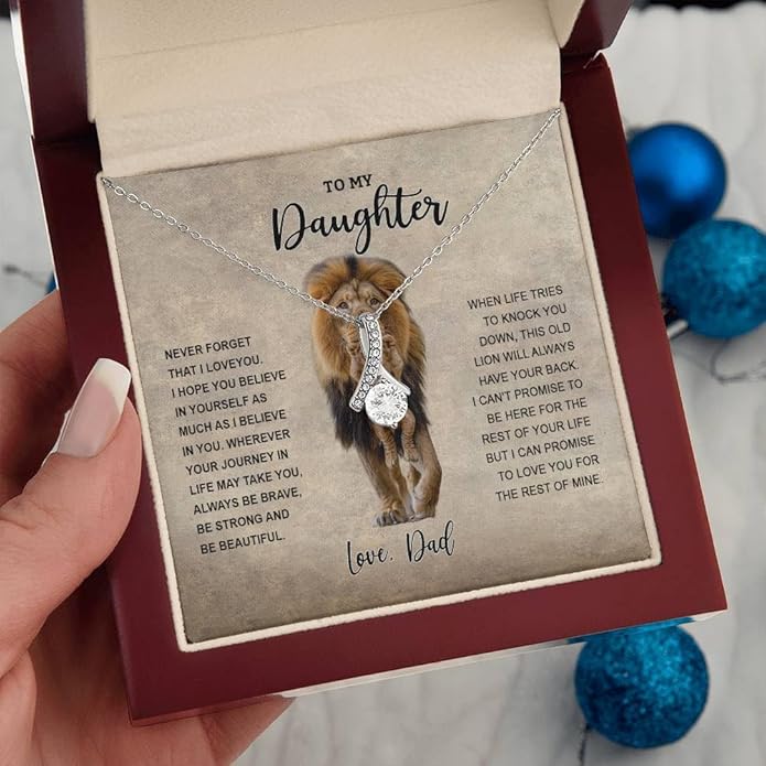 VIRAGIL To My Daughter Gift Necklace From Dad or Mom - Badass Daughter Jewelry With Heartfelt Message & Elegant Box
