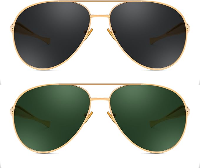 FEISEDY Oversized Aviator Sunglasses Women Men - Retro Gold Metal Chunky Frame, UV400 for Driving & Daily Wear B0311