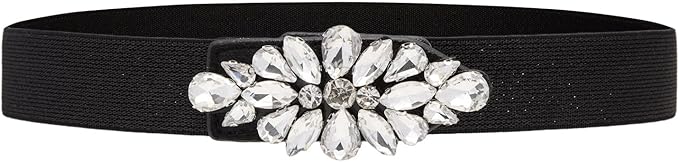 Womens Belts for Dress Fashion Rhinestone Elastic Bow Belt Skinny Waist Belt