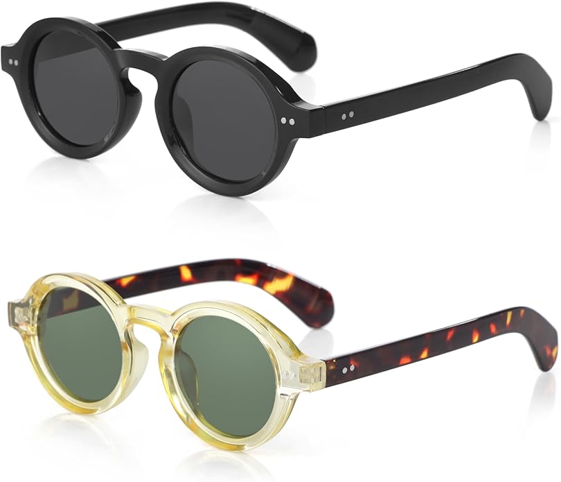 Trendy Round Polarized Sunglasses for Men Women Chunky Hippie Costume Sun Glasses 90s Circle Retro Style