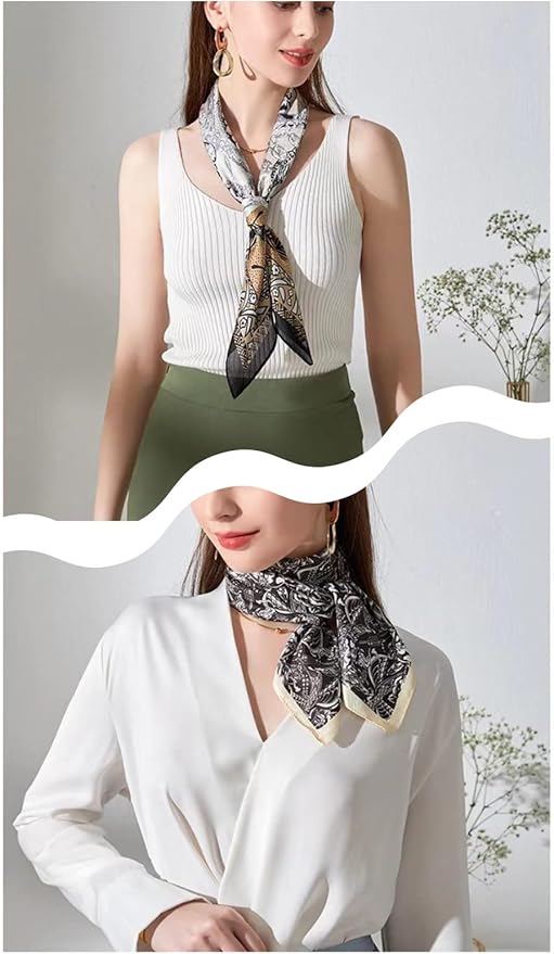 FONYVE Silk Feeling Scarf Medium Square Satin Head Scarf for Women 27.5 × 27.5 inches