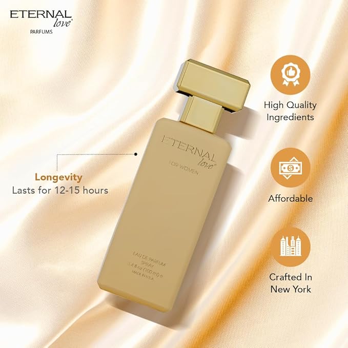 Eternal Love for Women - Long Lasting Eau de Parfum Spray - Premium Floral Fragrance with Peach & Sandalwood - Soft Feminine Scent - 3.4oz