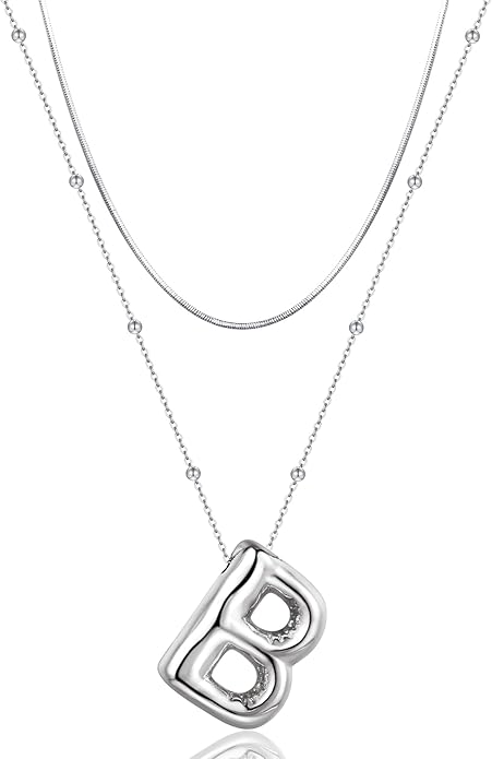 LUCA SMITH Initial Necklaces for Women, Dainty Balloon Bubble Letter, Name Letter Alphabet Pendant Layered Choker Chain Jewelry Gift