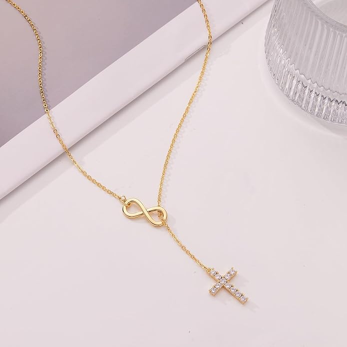 Infinity Cross Necklace for Women, Unique Trendy Fahion Cross Jewelry Gifts, Non Tarnish & Waterproof Dainty Simple Gold Cross Pendant, Christian Religious Easter Faith Accessories Jewelry Gifts