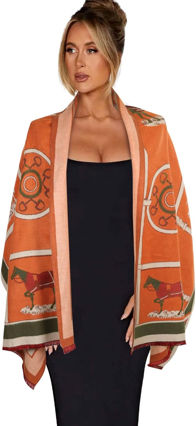 EXTREE Scarfs for Women Pashmina Silky Shawl Wrap for Evening Dressing Blanket Open Front Poncho Cape