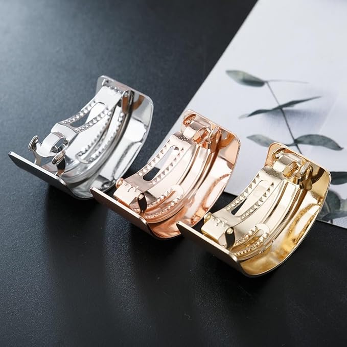 3 Pcs Ponytail Holder Hair Clips, Metal High Ponytail Cuff Hair Barrettes, Strong Hold French Hair Jaw Claw Decorative Accessories for Women Girls