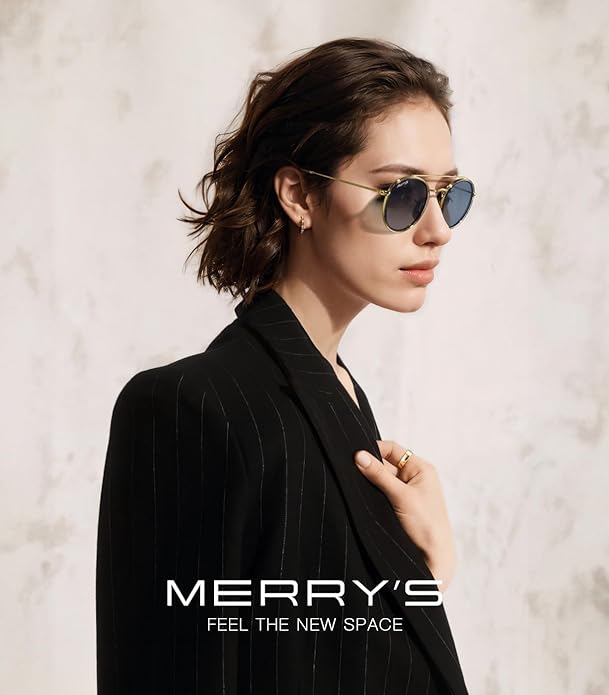 MERRY'S Retro Round Polarized Sunglasses - Unisex Double Bridge Sun Glasses