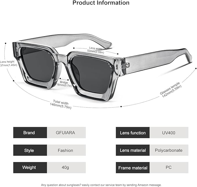 Trendy Square Sunglasses for Men Women Fashion Thick Rectangle Sun Glasses UV Protection Shades Designer Style