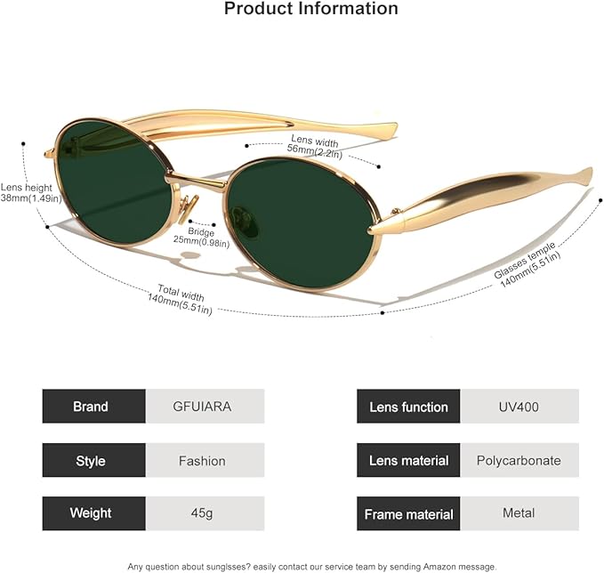 Retro Oval Sunglasses for Women Men - Classic 90s Vintage Trendy Shades with UV400 Protection, Gold Metal Frame