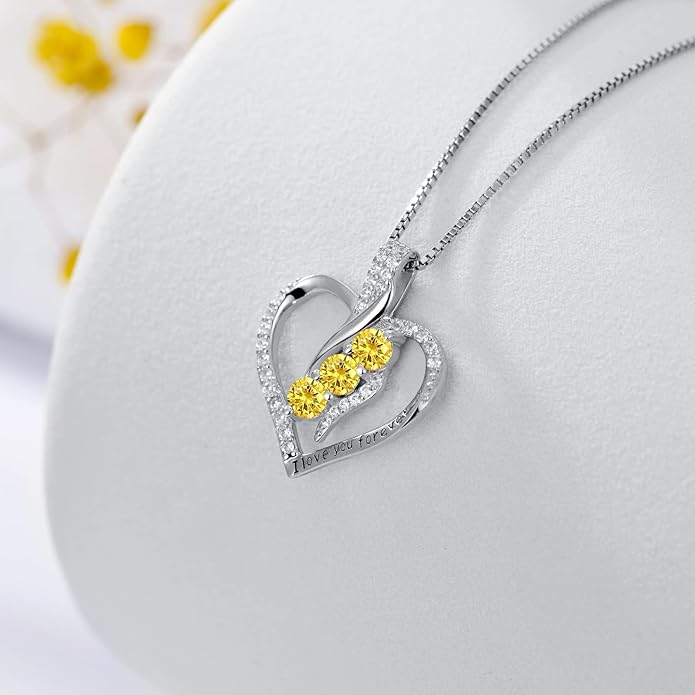 Rose Heart Birthstone Necklace for Women - Solid S925 Sterling Silver with Rose Gold Plated Infinity Symbol of Love Valentine's, Mother's Day, Anniversary, Christmas Birthday Gift for Her, Mom, Wife, or Girlfriend.