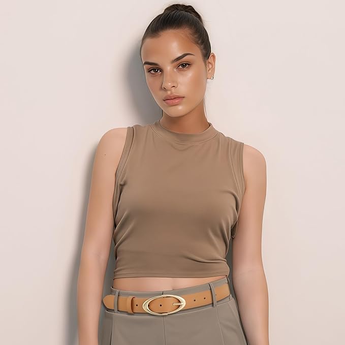 Earnda Women Faux Leather Belt for Jeans Pants Fashion Ladies Waist Belts with Gold Silver Oval Buckle